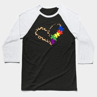 Love Autism Puzzle Leopard Graphic Autism Awareness Women Baseball T-Shirt